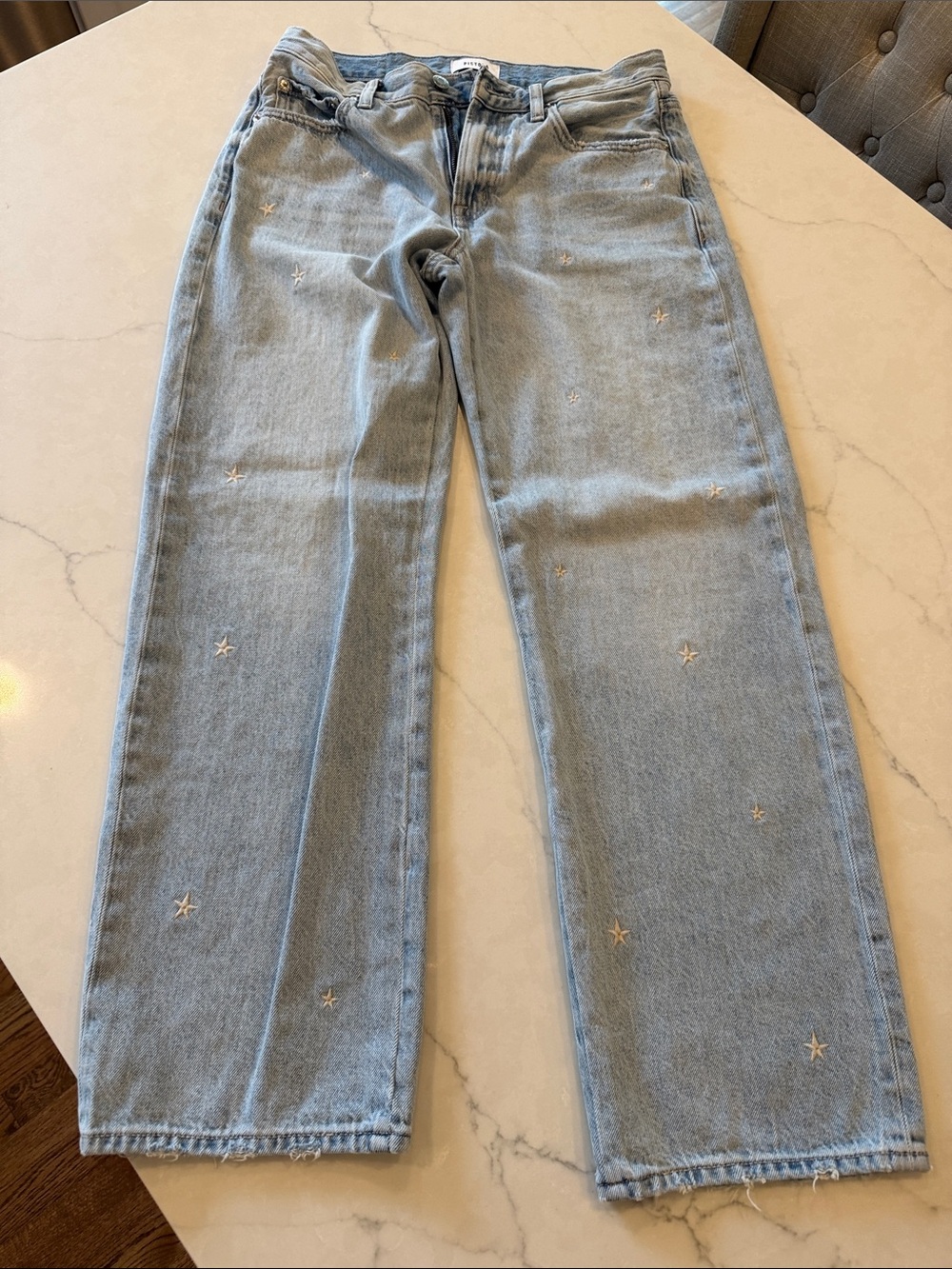 Pistola Lexi Bowed Straight Light Blue Star-Embroidered Women's Jeans